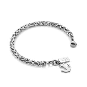 Pulsera hombre Lakewood, en color plata con un colgante en forma de ancla, en acero inoxidable, de la marca Twobrothers.