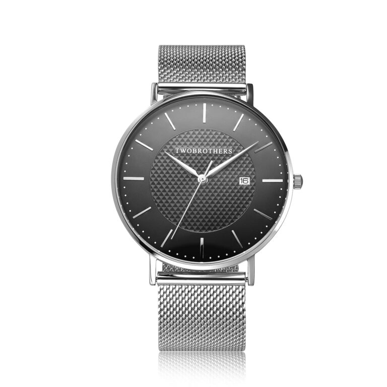 Reloj para hombre Copper, en color plata, con una elegante esfera negra en acero inoxidable, de la marca Twobrothers.