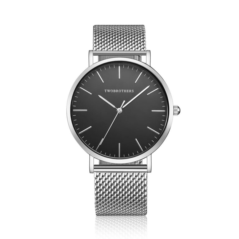 Reloj para hombre Niobrara, en color plata, con una elegante esfera negra en acero inoxidable, de la marca Twobrothers.