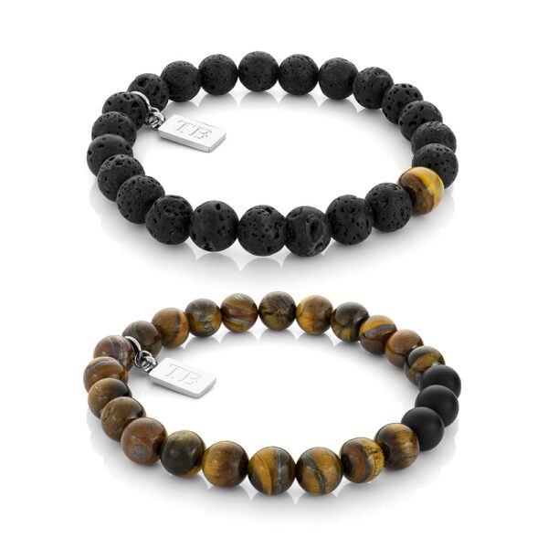 Juego de Pulseras de Piedras Naturales para Hombre - Twobrothers - Juego de Pulsera Barrow y Pulsera Buffalo - Pulseras Hombre