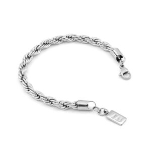 Pulsera hombre Pike, en color plata, con estilo trenzado, en acero inoxidable, de la marca Twobrothers.