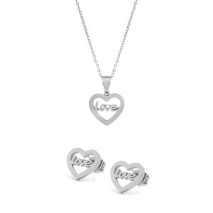 Accesorios de moda de acero inoxidable para mujer - Juego de collar Heart Love y pendientes Heart Love de la marca portuguesa Twobrothers