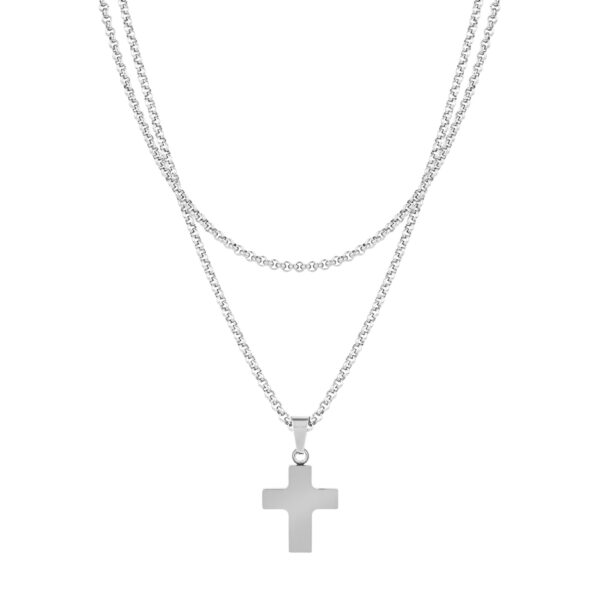 Conjunto de colar cruz em aço inoxidável com fio fino para homem da marca Twobrothers.
