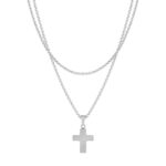 Conjunto para hombre de Collares Brunet, en color plata, con un colgante en forma de cruz, en acero inoxidable, de la marca Twobrothers.
