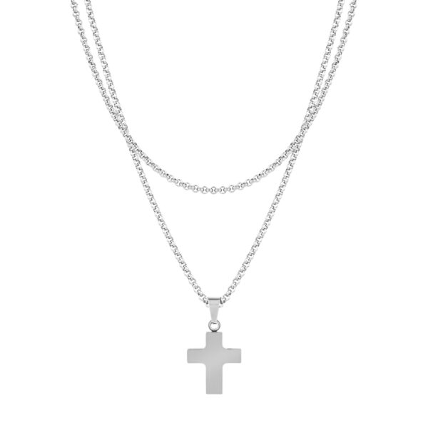 Conjunto para hombre de Collares Brunet, en color plata, con un colgante en forma de cruz, en acero inoxidable, de la marca Twobrothers.