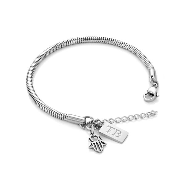 Pulsera de acero con mano de Fátima para mujer - Twobrothers Winona - Pulsera de acero para mujer - Pulsera discreta y elegante para mujer - Pulsera con colgante Hamsá para mujer