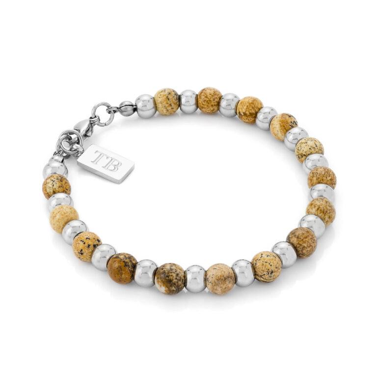 Pulsera hombre Indianapolis, en acero inoxidable y piedras naturales jaspe, en la marca Twobrothers.