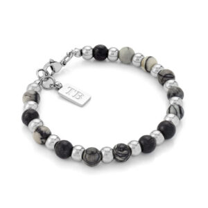 Pulsera hombre Washington, en acero inoxidable y piedras naturales en color gris, en la marca Twobrothers.