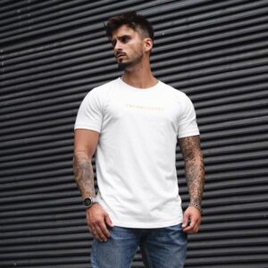 Camiseta blanca de hombre en algodón de primera calidad de Twobrothers - Camiseta con detalles bordados en oro - Safford T-shirt.jpg