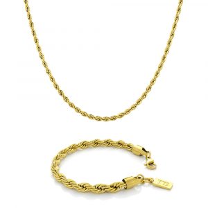 Conjunto de pulsera y collar de oro para hombre - Twobrothers - Conjunto de pulsera de oro Pike y collar de oro Essex