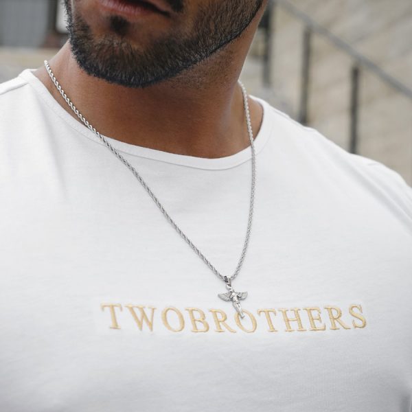 Collar de hombre Twobrothers portugués - Collar de hombre de acero inoxidable - Collar Idaho - Collar con colgante ángel