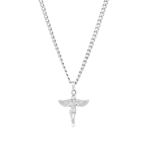 Collar hombre, en color plata, con colgante en forma de ángel, en acero inoxidable, de la marca Twobrothers.