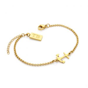 La pulsera Sailor Woman Gold está fabricada en acero inoxidable chapado en oro con un ancla para mujer, por la marca portuguesa Twobrothers.