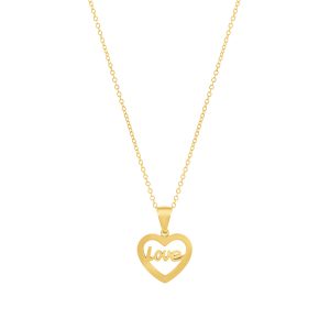 Collar Heart Love Gold para mujer fabricado en acero inoxidable dorado por la marca portuguesa Twobrothers.