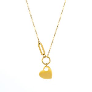 Collar Melina Gold con colgante dorado en forma de corazón para Mujer, fabricado en acero inoxidable hipoalergénico por la marca portuguesa Twobrothers.