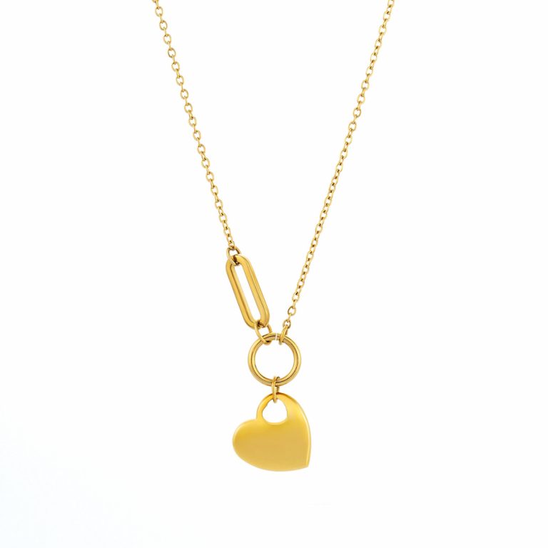 Colar Melina Gold com pendente em forma de coração dourado para Mulher, produzido em aço inoxidável hipoalergénico pela marca portuguesa Twobrothers.