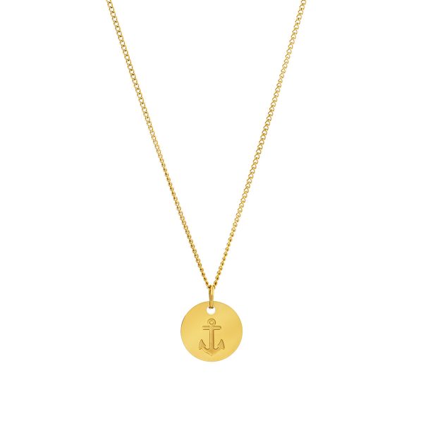 Collar Norfolk Gold de acero inoxidable chapado en oro para hombre de la marca portuguesa Twobrothers. Collar con medalla de un ancla dorada.