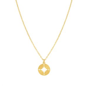 Collar Seward Gold de acero inoxidable dorado de la marca portuguesa Twobrothers. Collar con brújula dorada y marcado de los puntos cardinales presentes en la rosa de los vientos.