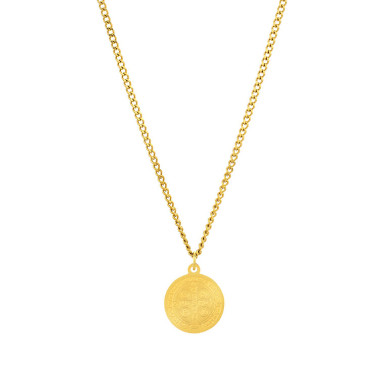 Collar hombre Monterey, en color dorada, con un detallado colgante en forma de medalla, en acero inoxidable, de la marca Twobrothers.