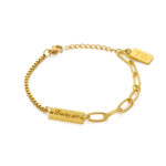 Pulseira Lucky Girl Gold para mulher em aço inoxidável dourado com chapa dourada para rapariga sortuda da marca portuguesa Twobrothers.