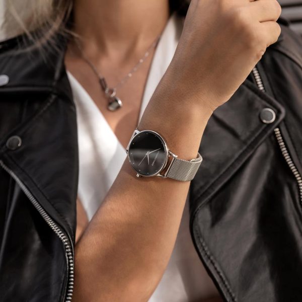Reloj de acero inoxidable Classy Ayla para mujer con elegante esfera negra de la marca portuguesa Twobrothers