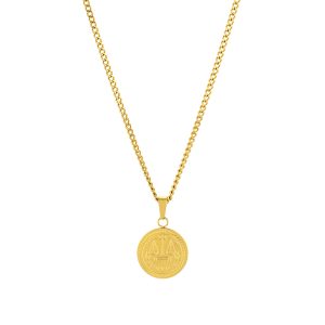Collar Justice Gold para hombre en acero inoxidable chapado en oro y con medalla simbólica de la balanza de la justicia.