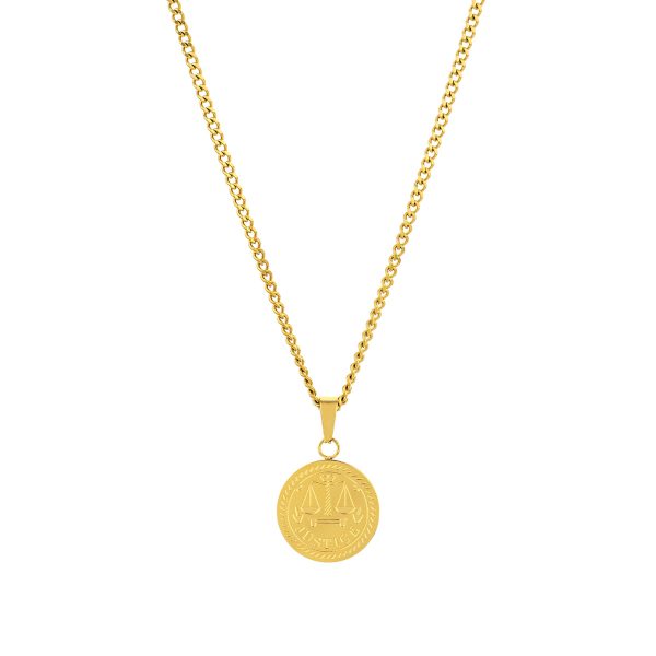 Collar Justice Gold para hombre en acero inoxidable chapado en oro y con medalla simbólica de la balanza de la justicia.