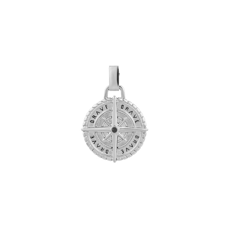 Colgante en medalla Compass I, en color plata, con diseño de brújula, en acero inoxidable, de la marca Twobrothers.