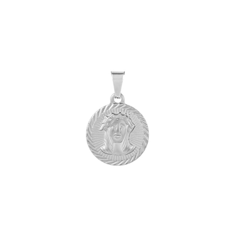 Colgante en medalla Damascu, en color plata, en acero inoxidable, de la marca Twobrothers.