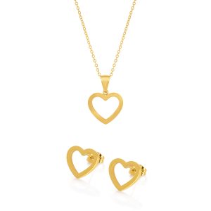Conjunto de collar y pendientes Corazón de Oro para mujer fabricado en acero inoxidable dorado por la marca portuguesa Twobrothers.