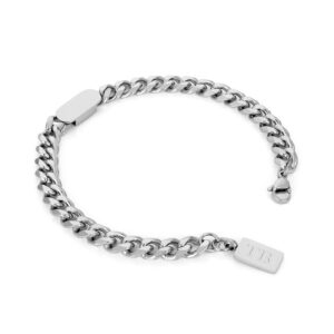 Pulsera hombre Hanover, en color plata, en acero inoxidable, con una placa central lisa, en la marca Twobrothers.