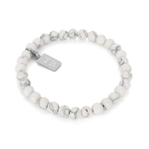 Pulsera hombre Louisville Blanco, con piedras jaspe blancas naturales, elástica ajustable a la muñeca, en la marca Twobrothers