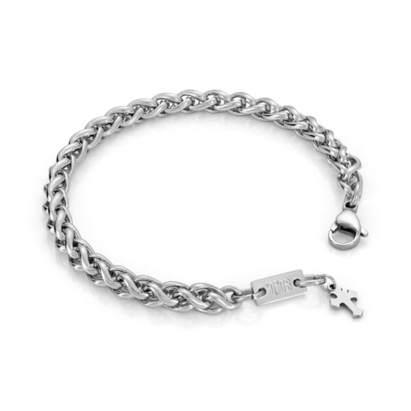 Pulseira Masculina Blaime em Aço inoxidável com um pendente de uma cruz produzido pela marca Twobrothers.