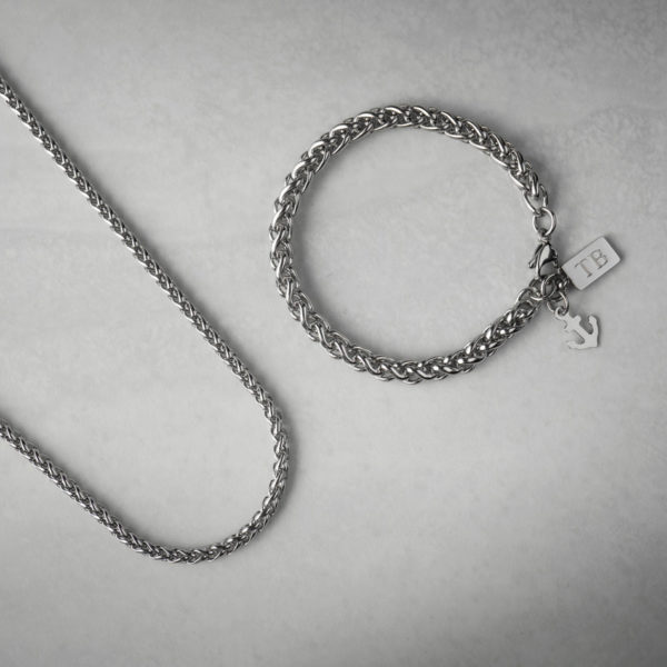 El conjunto de pulsera y collar de acero inoxidable más vendido de la marca Twobrothers. Pulsera con colgante de ancla y collar de cadena.