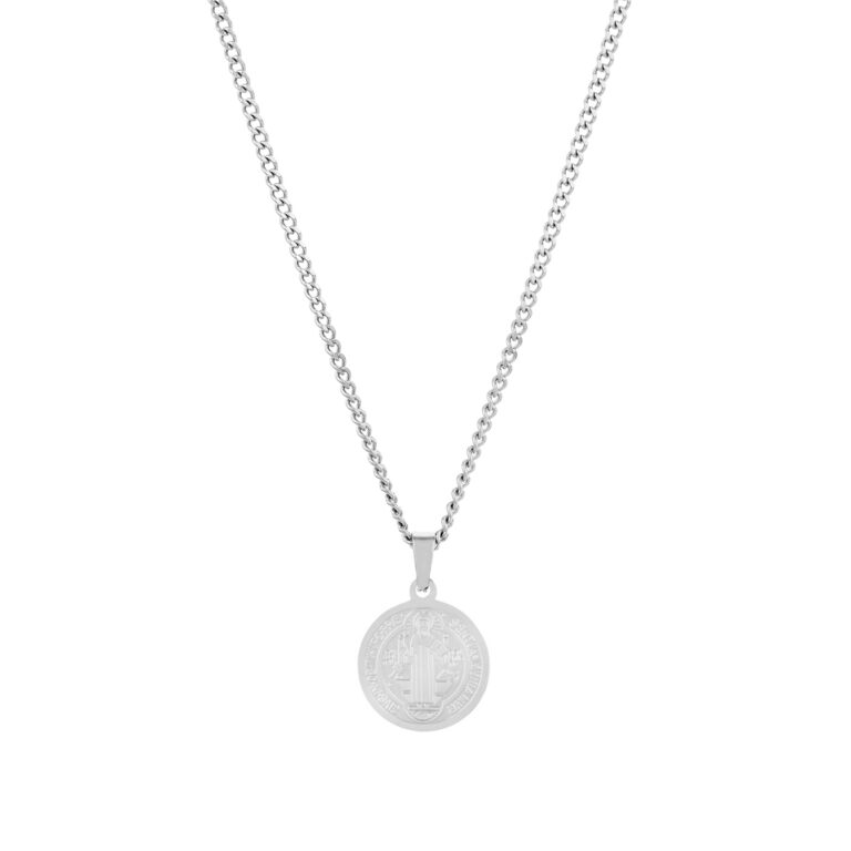 Collar hombre Monterey, en color plata, con un detallado colgante en forma de medalla, en acero inoxidable, de la marca Twobrothers.