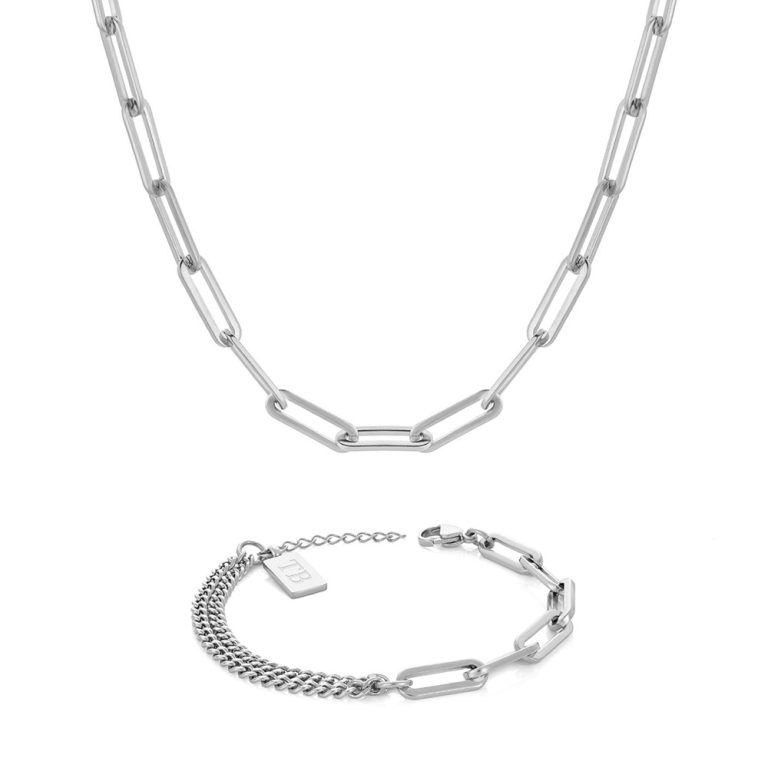 Conjunto de Colar e Pulseira Vittoria para mulher de estilo corrente em aço inoxidável antialérgico da marca portuguesa Twobrothers.