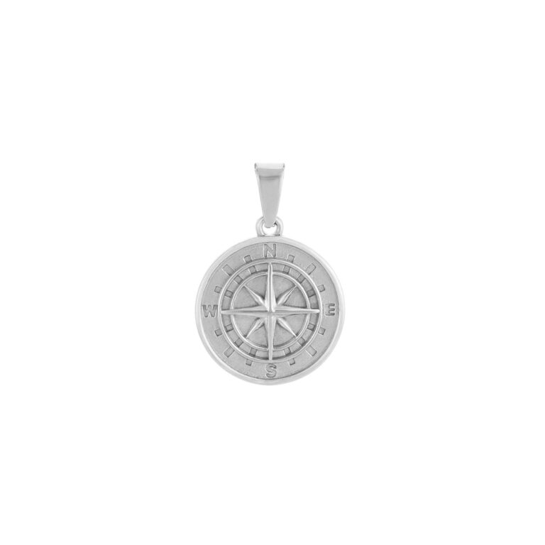 Colgante en medalla Captain Compass, en color plata, con brújula o rosa de los vientos. en acero inoxidable, de la marca Twobrothers.