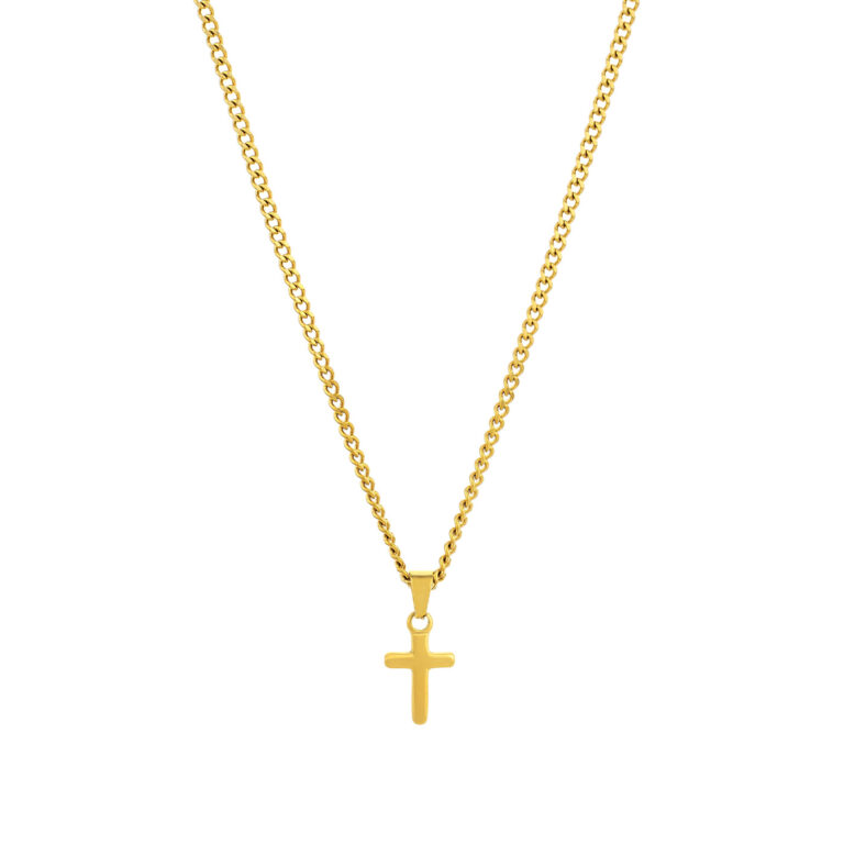 Collar hombre Udine con un colgante de cruz, en color dorada, en acero inoxidable, de la marca Twobrothers.