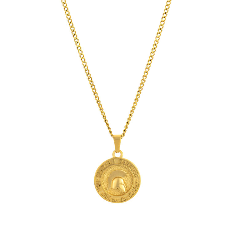 Collar hombre Gladiador, en color dorada, con una medalla, en acero inoxidable, de la marca Twobrothers.