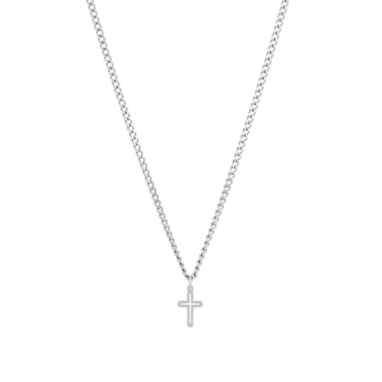 Collar hombre Imola, en color plata, con colgante en forma de cruz, en acero inoxidable, de la marca Twobrothers.