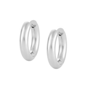 Brincos argola prateada13mm, para mulher, em aço inoxidável antialérgico e resistente à água, da marca Twobrothers.