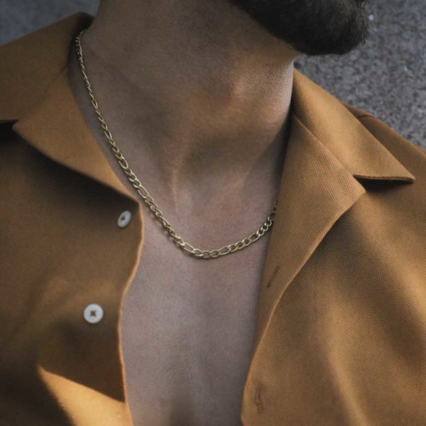 Collar de hombre Dorado Brockport en acero inoxidable con cadena de la marca Twobrothers en España.