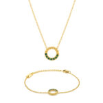 Colar e Pulseira Mulher Dourado com Brilhantes Verdes, em aço inoxidável da Twobrothers