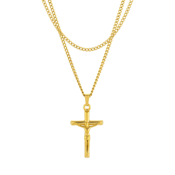 Conjunto de collar con cruz Manassas en acero inoxidable dorado, para hombre, de Twobrothers.