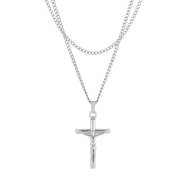 Conjunto de collar con cruz Manassas en acero inoxidable plata, para hombre, de Twobrothers.