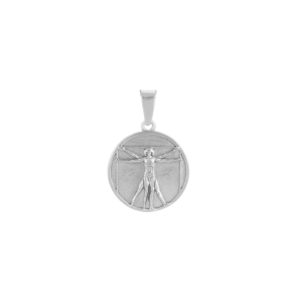 Colgante Medalla Plateada de Hombre Vitruvio, de Leonardo Da Vinci, para Collar Plateado en acero inoxidable