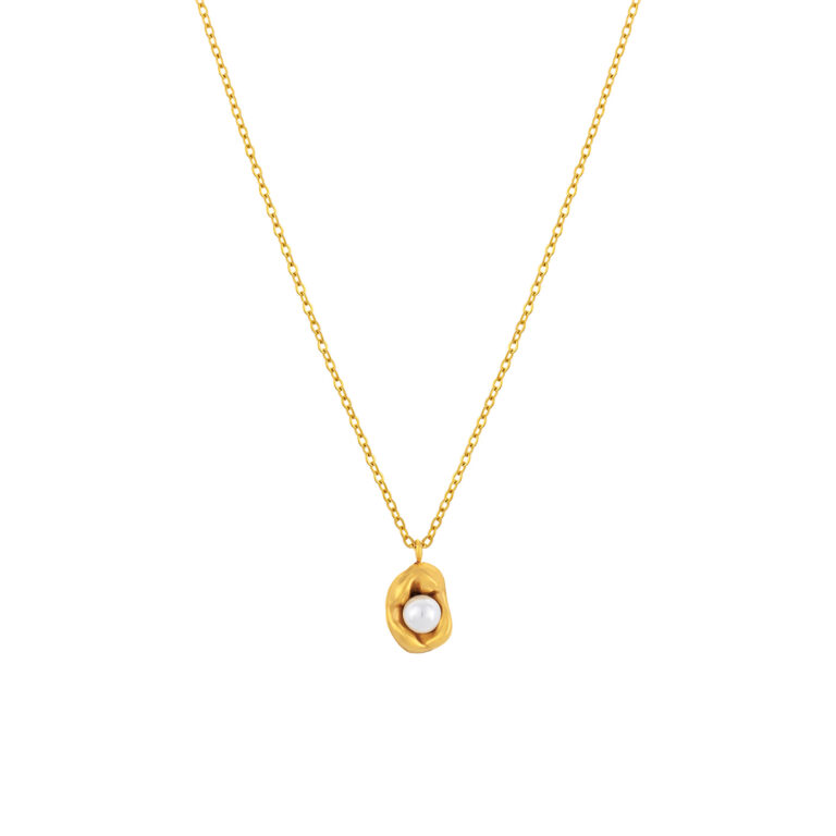 Colar Mulher Dourado com pendente pérola.