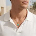 Collar Hombre Dorado con Piedra Azul - Imagen 2