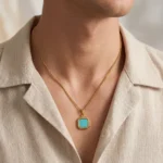 Collar Hombre Dorado con Piedra Azul - Imagen 5