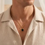 Collar Hombre Dorado con Piedra Negra - Imagen 5